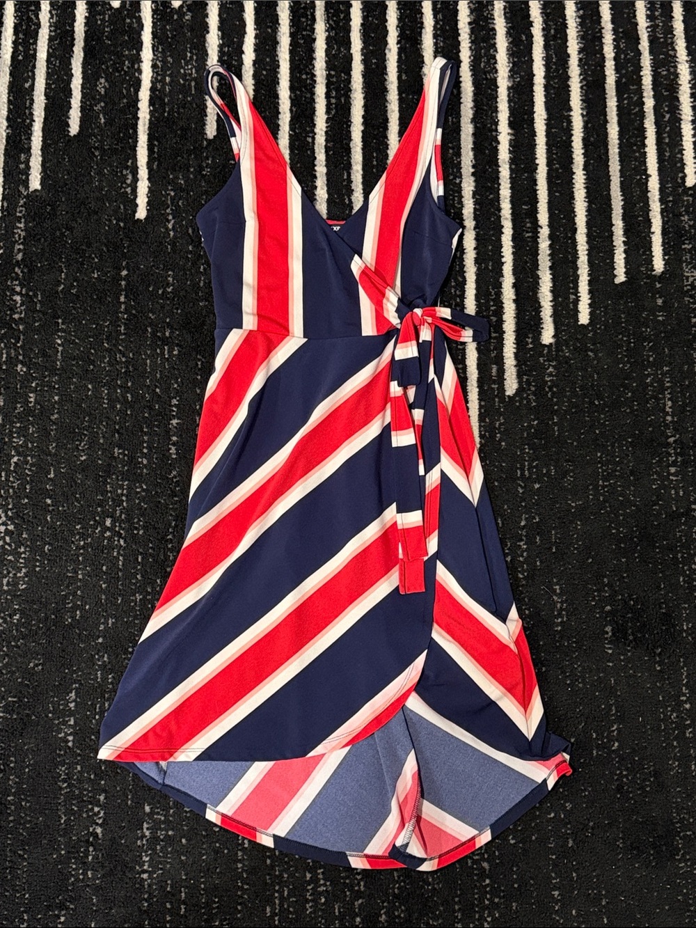 Express Striped Navy, Red & White Wrap Dress